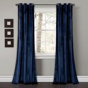 Navy blue velvet long curtains